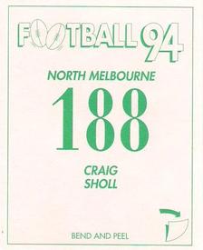 1994 Select AFL Stickers #188 Craig Sholl Back